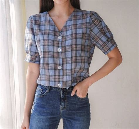 Envy Look Puff Sleeve Plaid Blouse Yesstyle Plaid Blouse