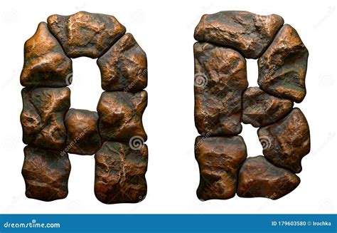 Set Of Rocky Letters A B Font Of Stone On White Background Stock