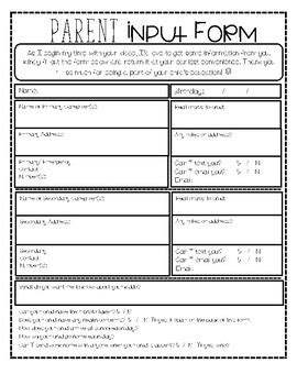 Parent Input Form By Abigail VandeGevel TPT