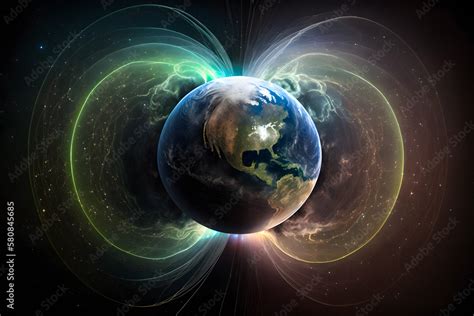 Ilustrace „earths Magnetic Field Magnetosphere Lines Of Magnetic Induction In Outer Space In