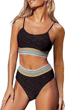Amazon Cupshe Women S Bikini Sets Two Piece Swimsuit High Waisted Scoop Neck Adjustable