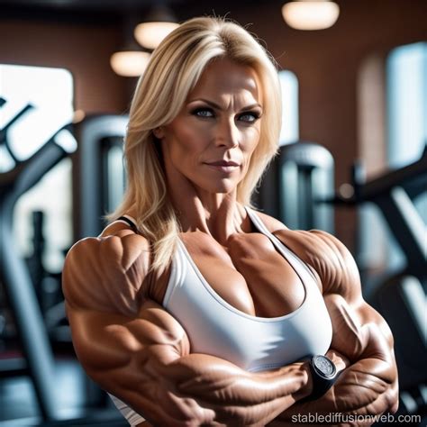 Muscular Blonde Woman in HDR Photo Stable Diffusion 在线