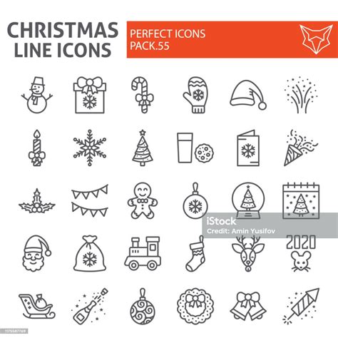 Kerst Lijn Pictogram Ingesteld Vakantie Symbolen Collectie Vector