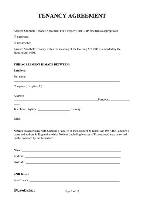 Free Tenancy Agreement Template Uk Sample Pdf Lawdistrict