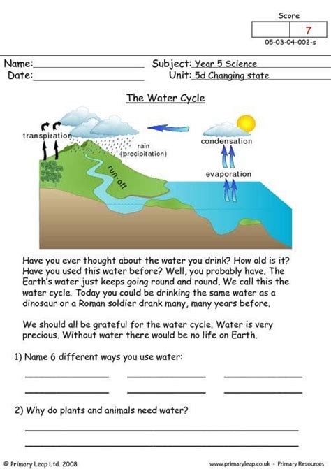 Water Cycle Worksheet Pdf