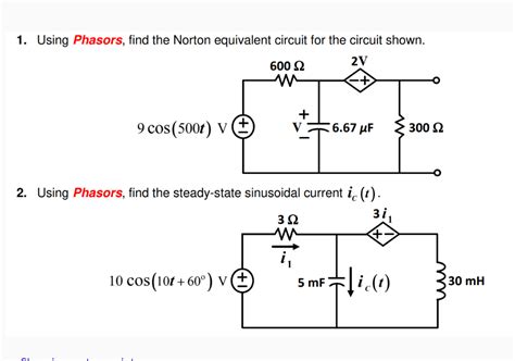 Solved Using Phasors Find The Norton Equivalent Circuit For Chegg