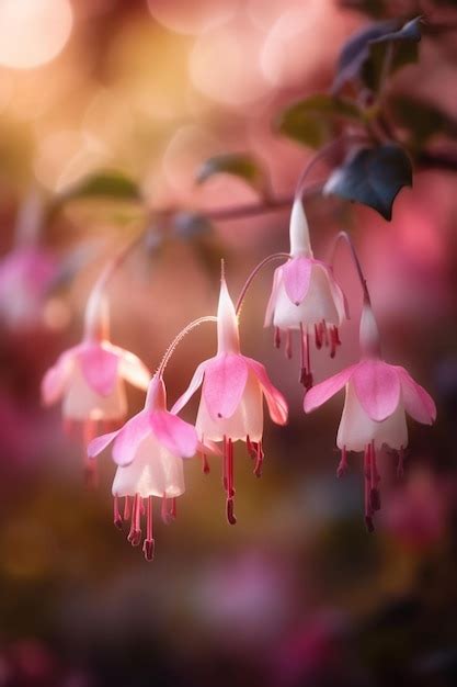 There Are Many Pink Flowers Hanging From A Tree Branch Generative Ai Premium Ai Generated Image