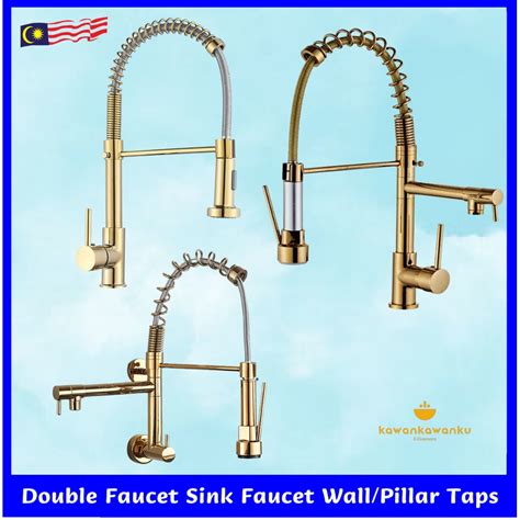 Sus Kitchen Faucet Stainless Steel Faucet Brass Gold Double Faucet Sink Faucet Hot And Cold
