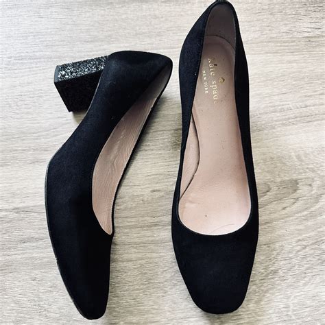 Kate Spade Dolores Black Suede Glitter Block Heel Pumps Sz 8 SB-M | eBay
