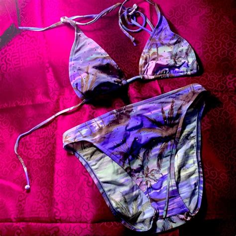 BECCA Swim Vintage Becca Tropics At Dusk Palm Tree Bejeweled String Bikini Set Poshmark