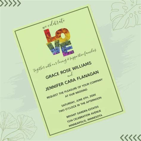 LOVE Green Themed Same Sex Wedding Collection Invitation Zazzle