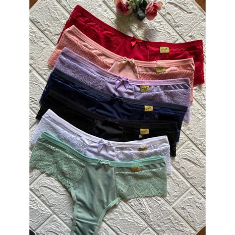 Kit 5 Calcinha Plus Size De Renda Tanga Fio Duplo Lingerie Sexy Malha Romantic Laterais Largas