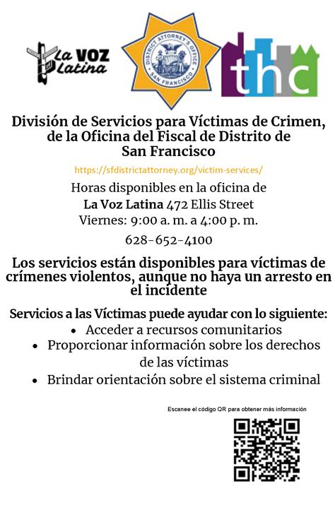 Victim Services Flyer Word Version Spanish La Voz Latina SF