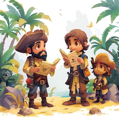 Cute Pirates Searching for Buried Treasure Cartoon Vector Icon