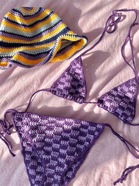 Croched Checkered Bikini Crochet Bikini Set Crochet Summer Set Crochet Colorful Bikini Set
