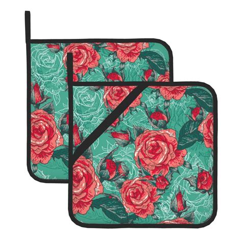 Kitchen Pot Holders Heat Resistant Oven Hot Pads With Hand Pockets And Hanging Loops For Baking