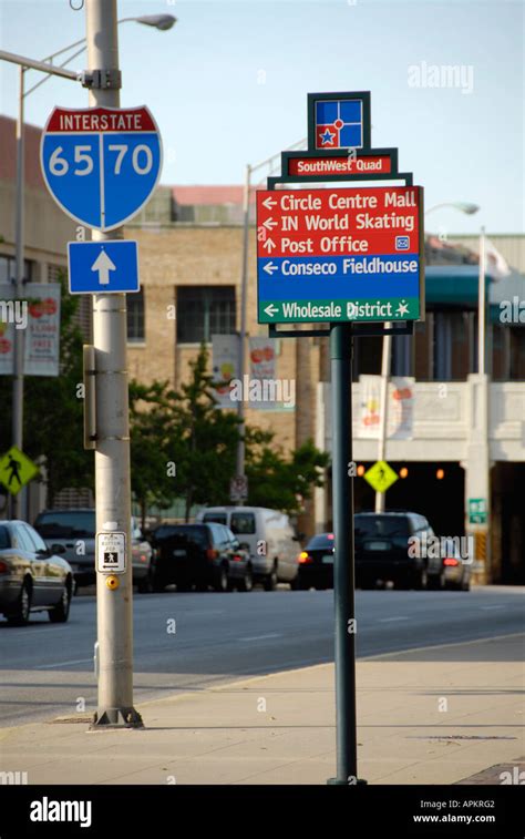 Downtown Indianapolis street signs showing directions to various points ...
