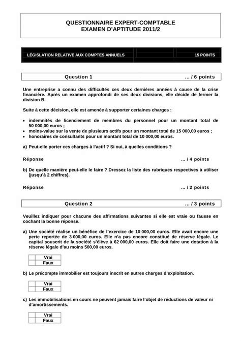 Pdf Questionnaire Expert Comptable Examen Les Immobilisations