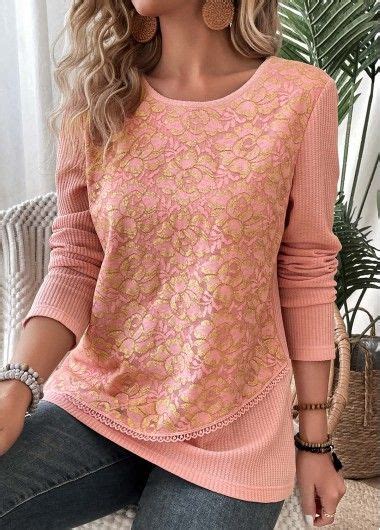 Dusty Pink Layered Long Sleeve Round Neck T Shirt Modlily Usd