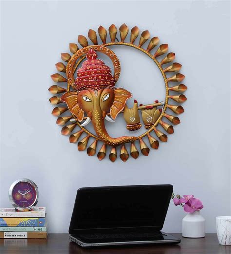 Buy Iron Lord Ganesha With Led Metal Wall Art By Ganeshay Textiles