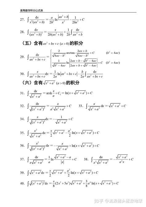 【微积分】常用积分公式 知乎