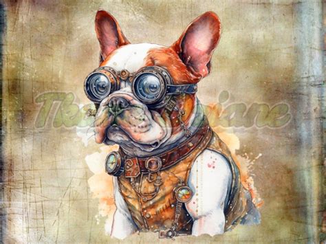 TkaneDziane pl PANEL DRUKOWANY BULDOŻEK FRANCUSKI STEAMPUNK TŁO NUDE