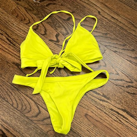 Hot Miami Styles Neon Yellow Bikini Size Medium Gem