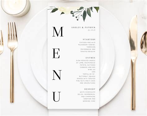 Wedding Menu Template Diy Wedding Menu Printable Wedding Programs