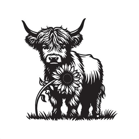 Highland Cow With Sunflowers Svg Premium Ai Generated Vector