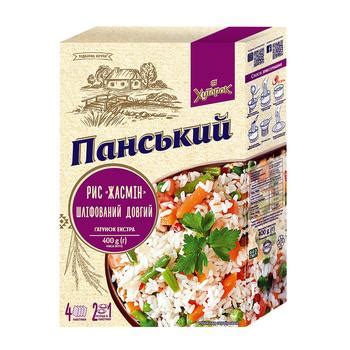 Рис Хуторок Панский жасмин длиннозерный шлифованный в пакетиках 400г ...