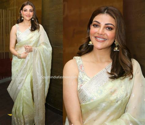 Kajal Aggarwal Stuns In Pastel Green Organza Saree At Satyabhama Movie