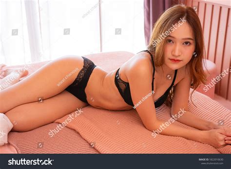 Sexy Asian Women Black Lingerie Laying Stock Photo Shutterstock
