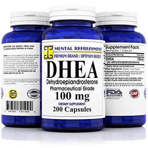 Pure DHEA - 100 mg Max Strength - 200 Capsules - Supports Balanced ... 