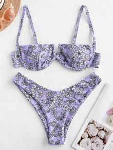 ZAFUL Flower V Wired High Leg Bikini Swimsuit In MAUVE ZAFUL 2025