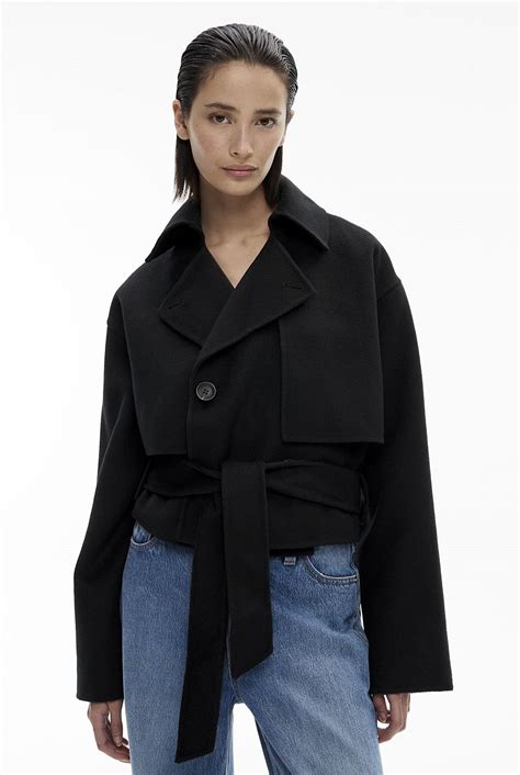 black wool blend trench coat womens jackets witchery