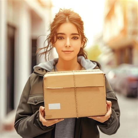 Premium Photo Delivery Woman Delivering Cardboard Box