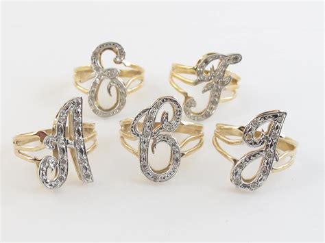14k Yellow Gold Diamond Initial Letter Ring Available - Etsy