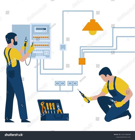 Electricians Repair Sockets Wiring House Distribution Stock Vector (Royalty Free) 2517236459