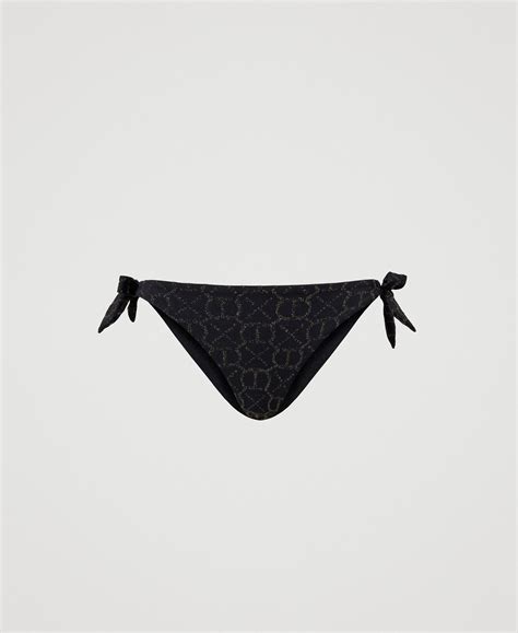 Jacquard Bikini Thong With Oval T Woman Black TWINSET Milano