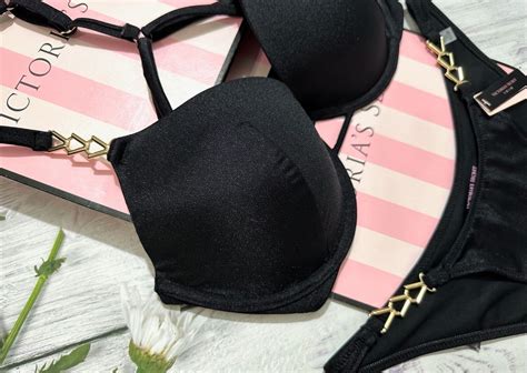 Victoria S Secret Swim Metal Chain Push Up Top Bra Bikini Set Black Ebay Australia