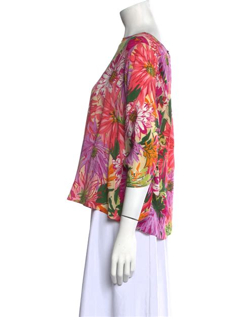 Weekend Max Mara Floral Print Bateau Neckline Blouse - Pink Tops