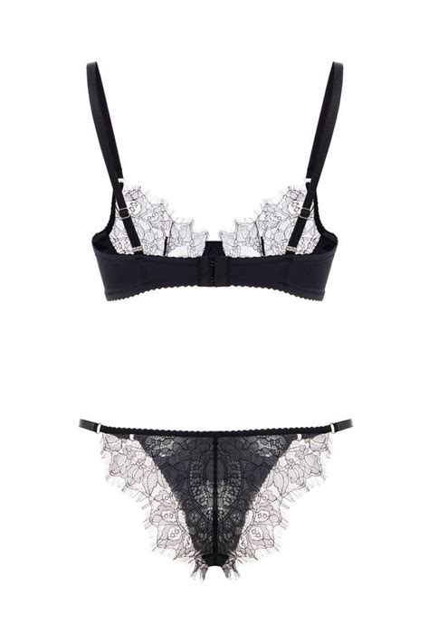 FLAVIA BLACK LACE Satin Lingerie Set Black Silk Bra Bikini Elegant