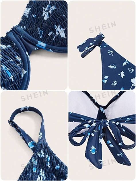 Shein Dd Summer Beach Floral Print Smocked Underwire Tie Side Bikini Set Shein Uk