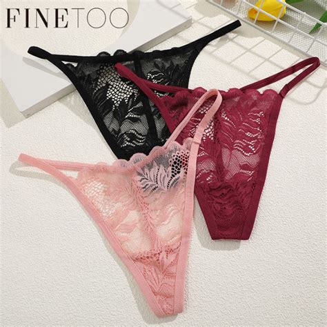 FINETOO 6Pcs Set New Hot Ultra Thin Transparent T Hongs Low Waist Sexy Lace Slim Strap Fashion