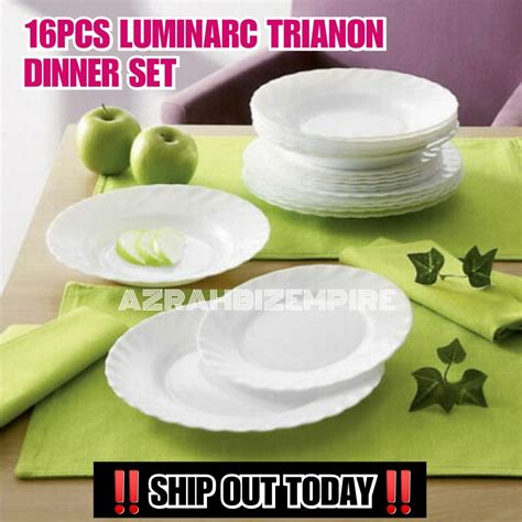 Hot Pcs Luminarc Trianon Plain White Dinner Set Set Pinggan Kaca Putih Luminarc Dining