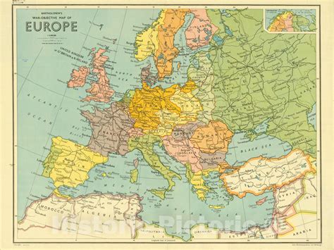 Map Europe 1940 Bartholomews War Objective Map Of Europe Antique