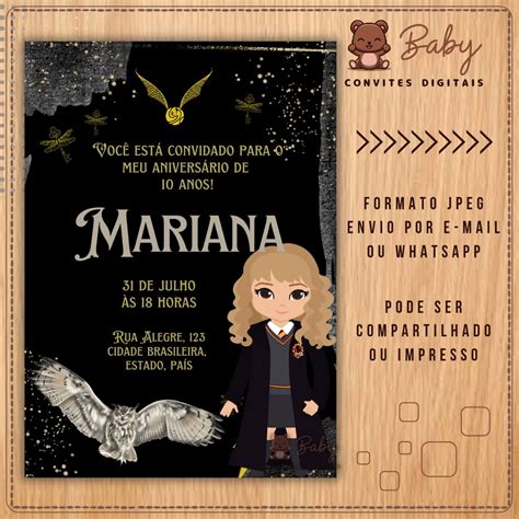 Convite Hermione Harry Potter Digital Elo Produtos Especiais