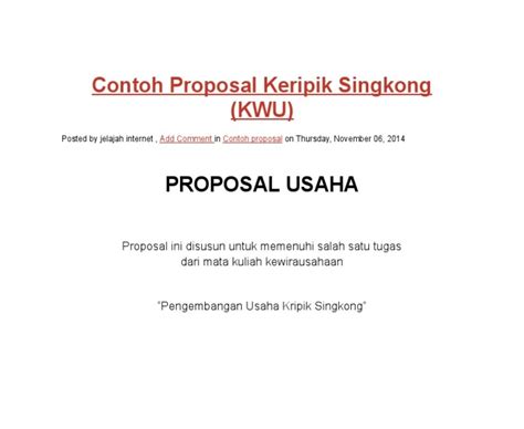 Contoh Proposal Kewirausahaan Kripik Pisang Contoh Proposal