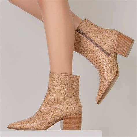 Bota Salto Médio New Croco Nude UZA Shoes Sapatos Femininos
