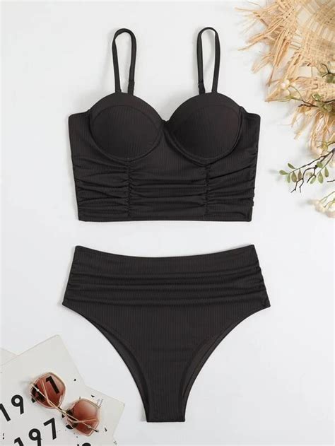Ruched Push Up High Waisted Bikini Swimsuit Her Shop Eg